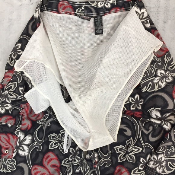 OP Sport Board Shorts Mens XL Gray Red Graphic Swim Trunks Drawstring Mesh Lined - Picture 8 of 13